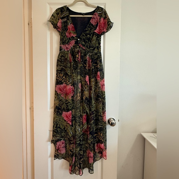 Lulus Floral High-Low Sheer Tunic / Duster Top - Picture 5 of 6